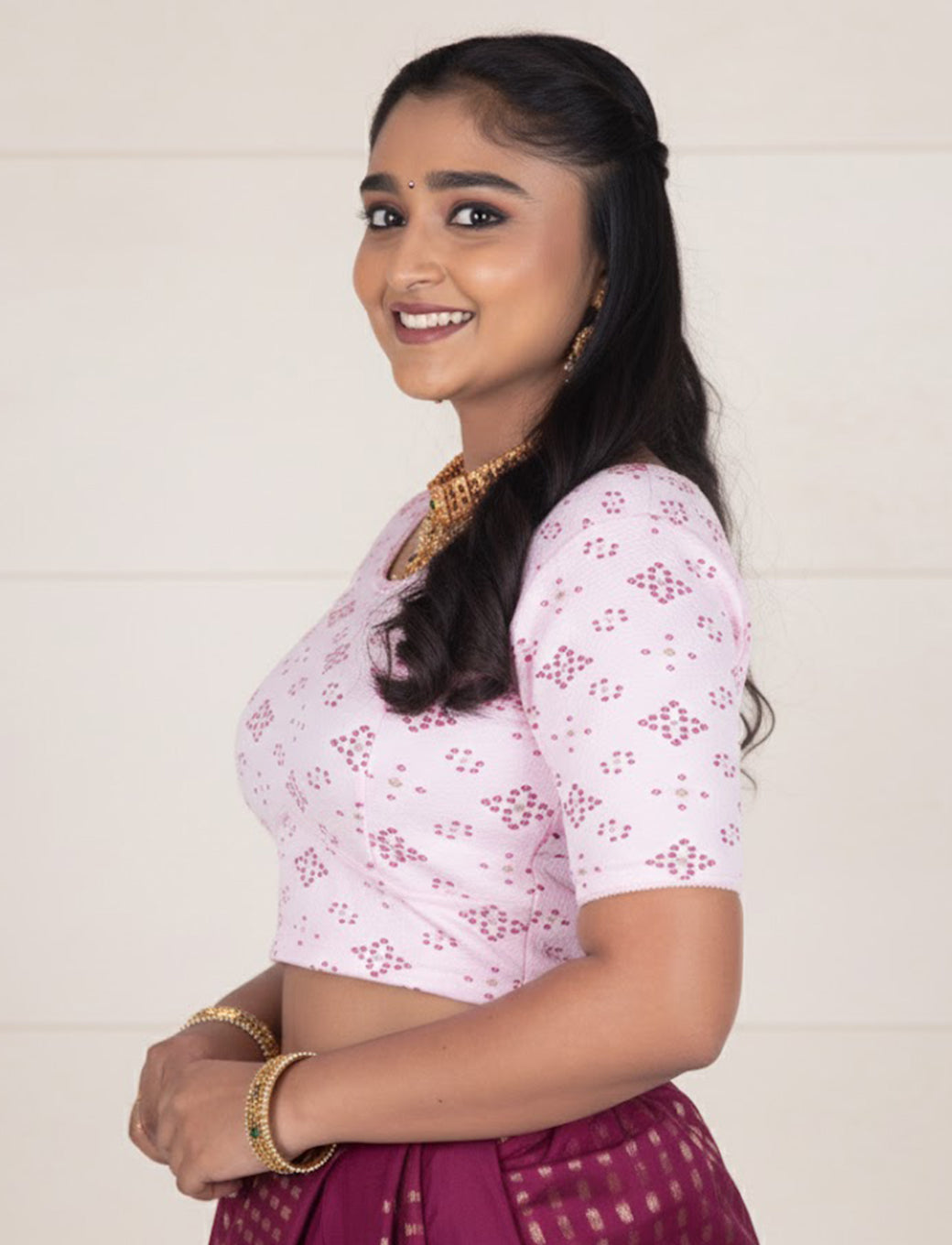 Pink Crush Blouse with Bandhani Print