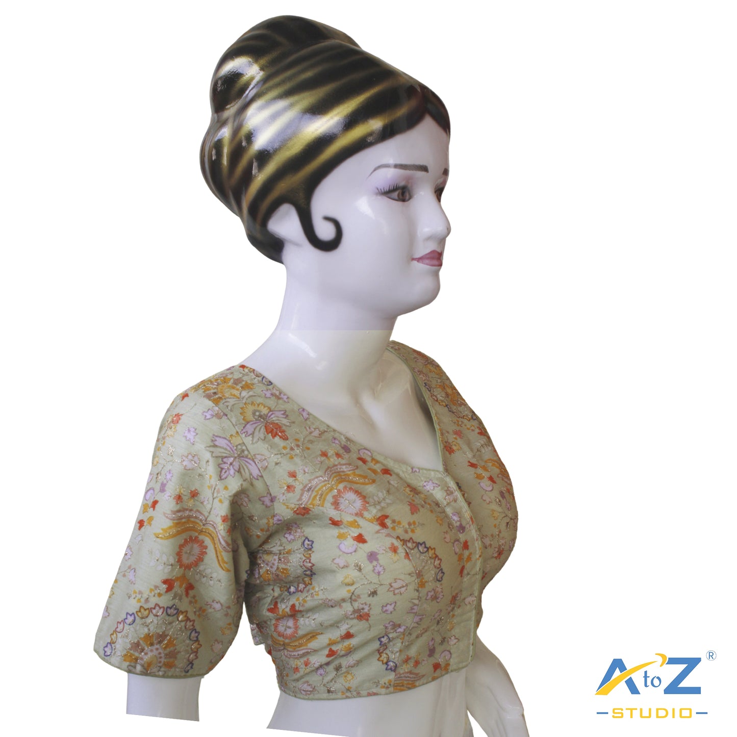 Pista Green Floral Heritage Blouse