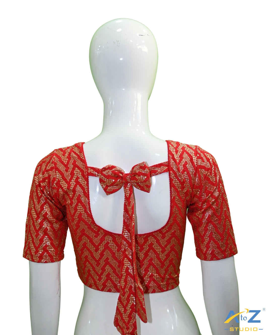 Reddish Maroon Crush Blouse with Zig Zag Golden Print