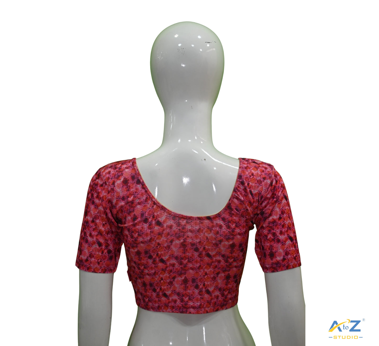 Pink Nylon Lycra Hexagonal Multi Print Blouse