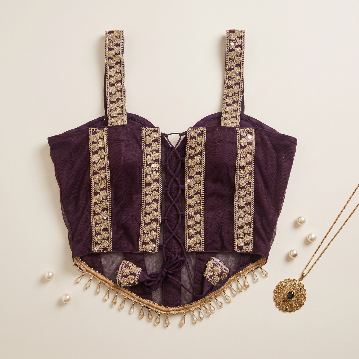 Majestic Plum Crystal-Encrusted Corset