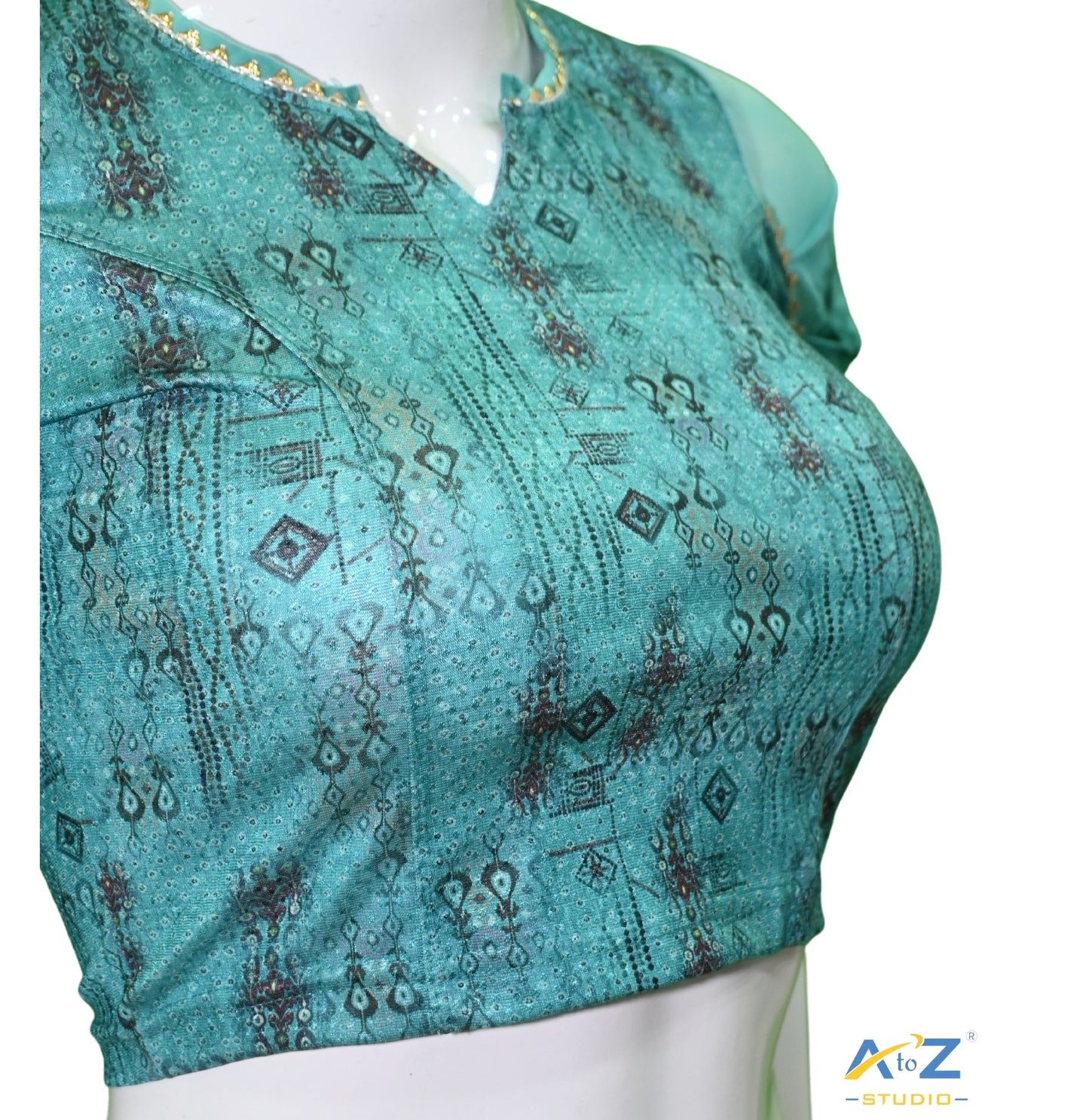 Mint Green Polyester Lycra V Neck Blouse