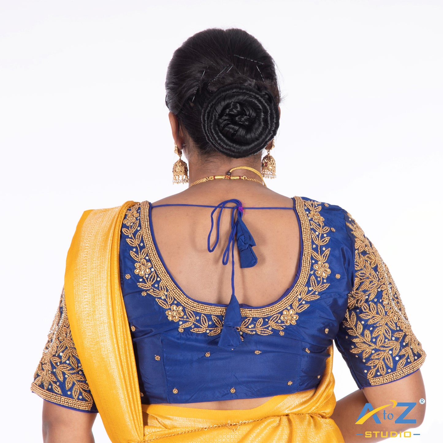 Royal Blue Silk Blouse with Circle and kundan work Design