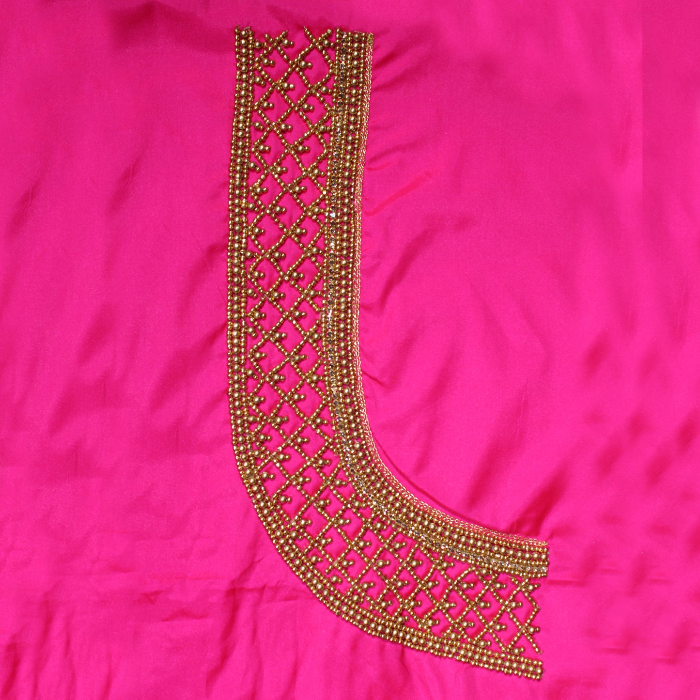 Luxury Rani Pink Wedding Blouse Fabric with Intricate Floral Work