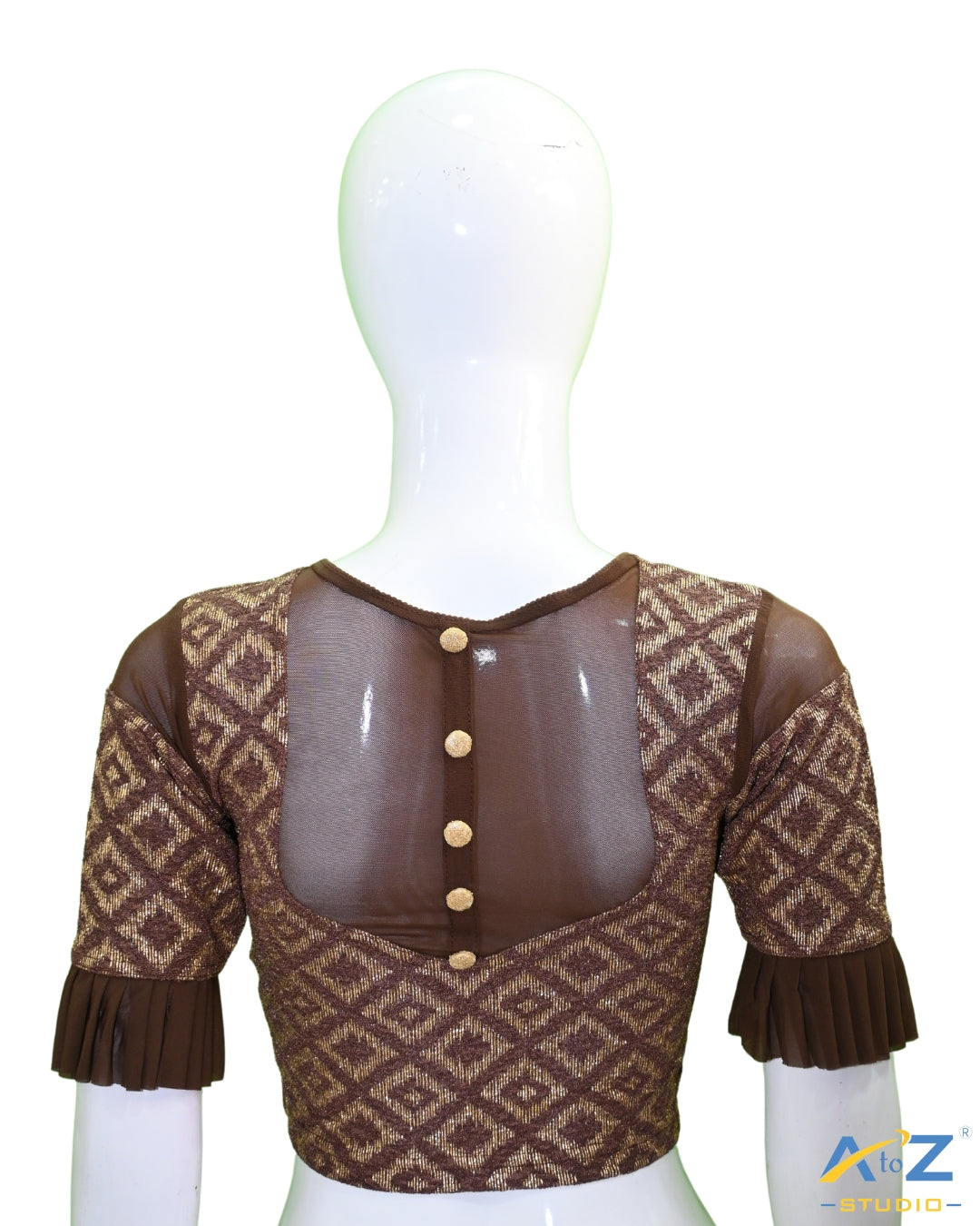 Coffee Zarjet Blouse with Golden Diamond Print