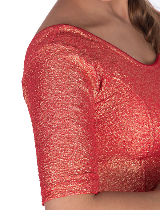 Red Tissue Lycra Blouse with Golden Crumble
