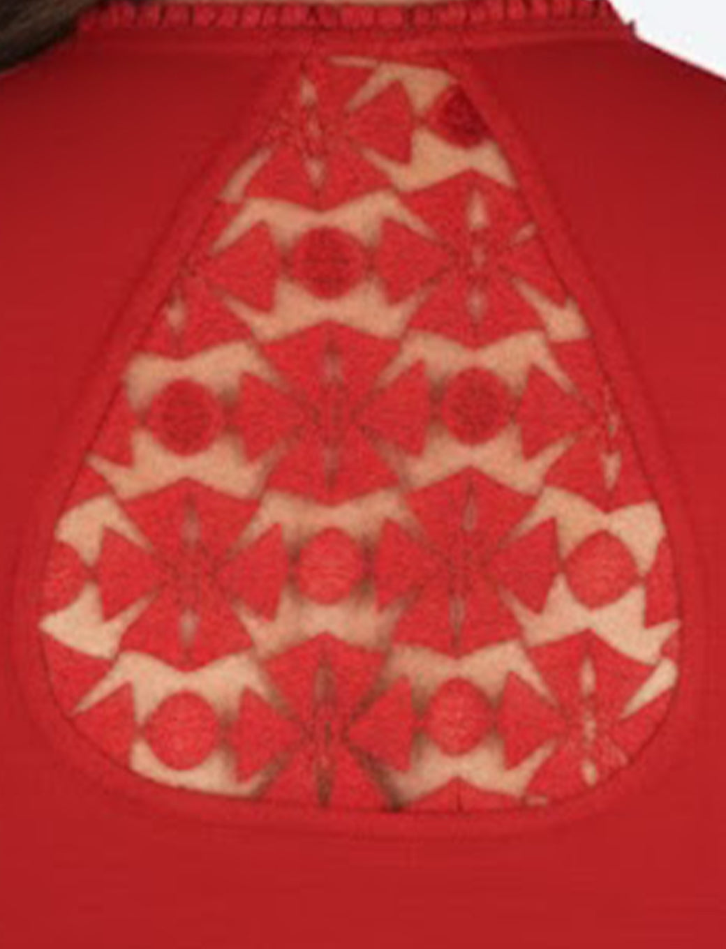 Red Cotton Lycra Blouse with Netted Flower Design