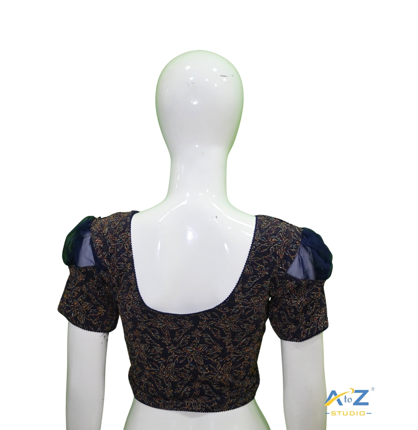 Navy Blue Metallic Lycra Metallic Jacquard Blouse