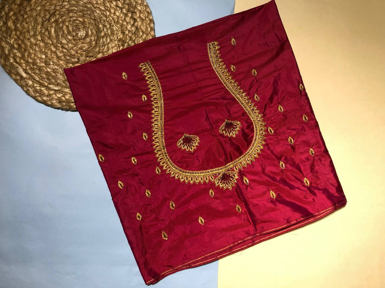 Crimson Scalloped Zari Fabric