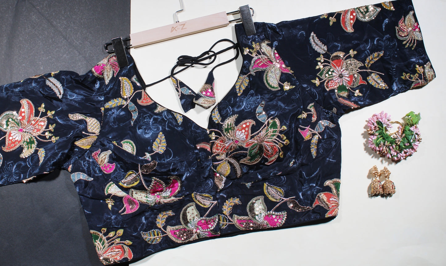 Black Velvet Zardozi Embroidered Festive Blouse