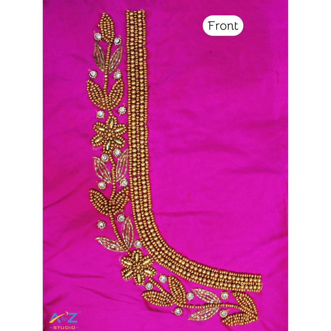 Bright Pink Silk Blouse Piece With Aari Work