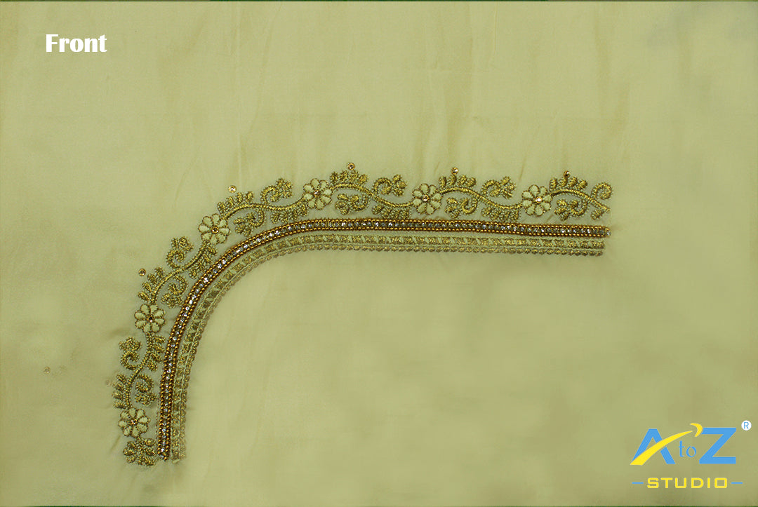 Yellow Cream Silk Blouse Piece With Machine Work