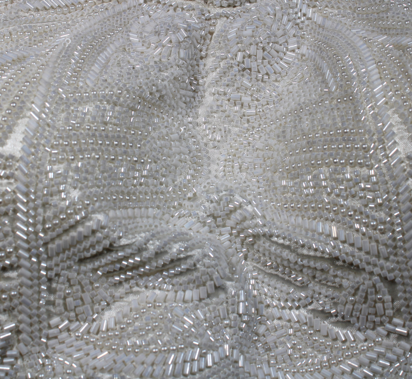 Pure White Silk Scalloped Wing Blouse with Silver Glass Bead & Sequin Embroidery