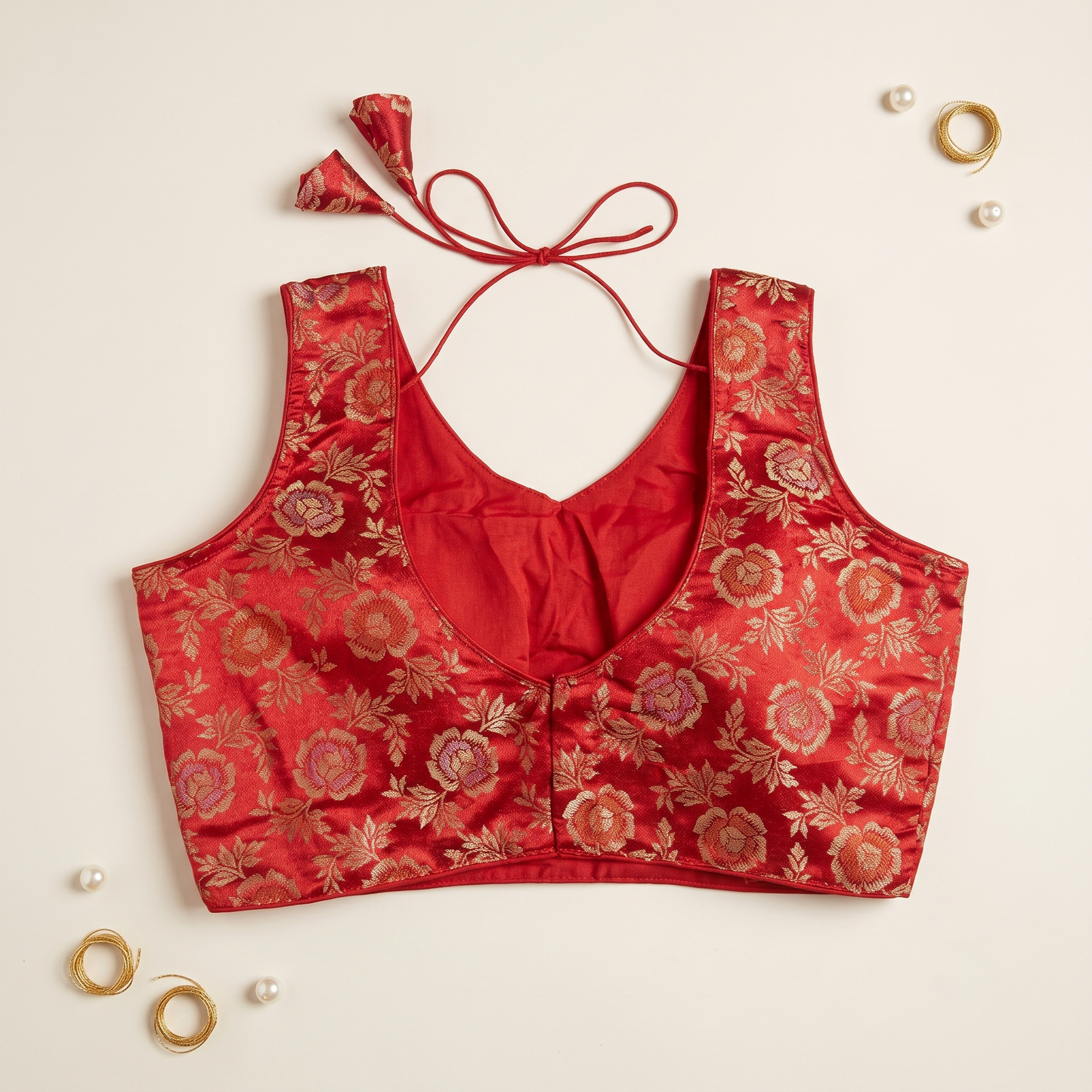 Red Floral Jacquard Brocade Saree Blouse