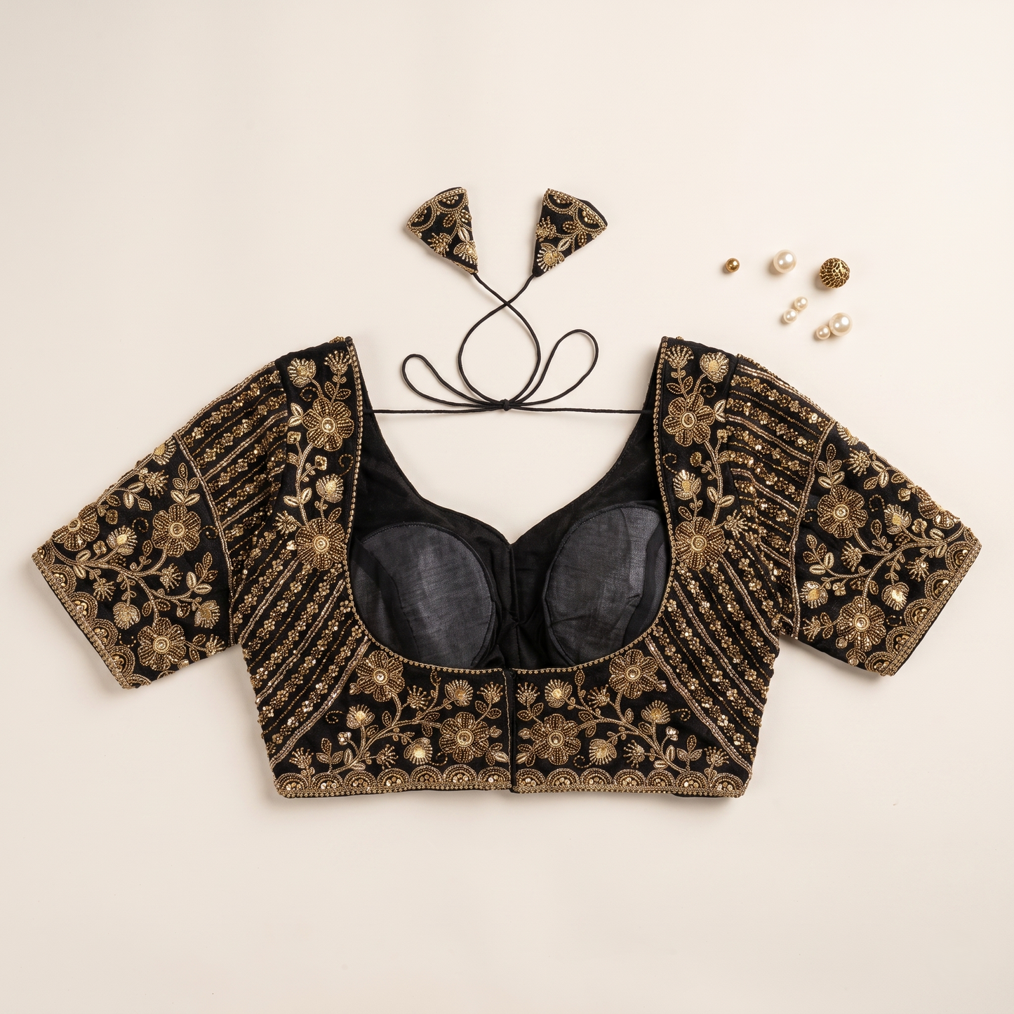 Black Hand-Embroidered Zardozi & Sequin Bridal Blouse