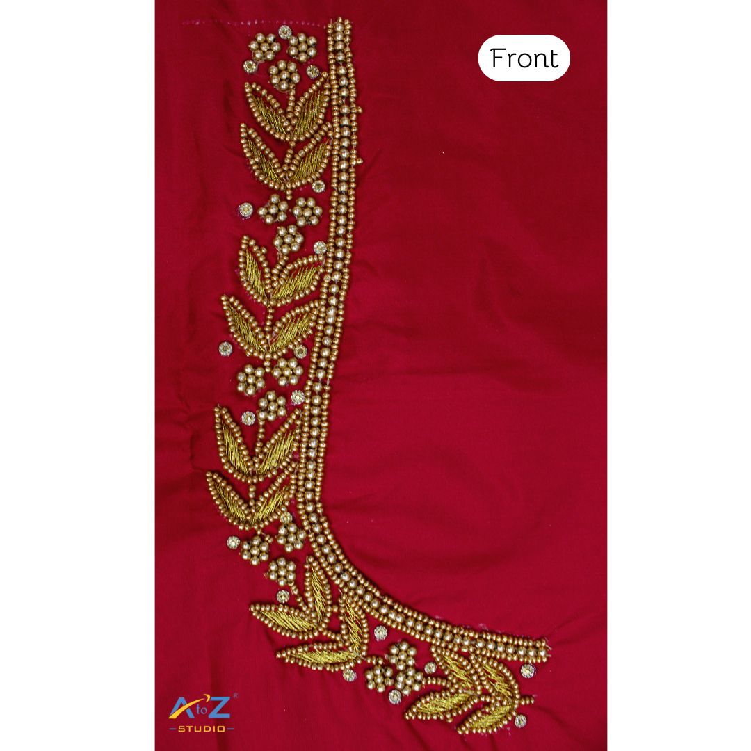 Sindoor Red Silk Blouse Piece With Aari Work