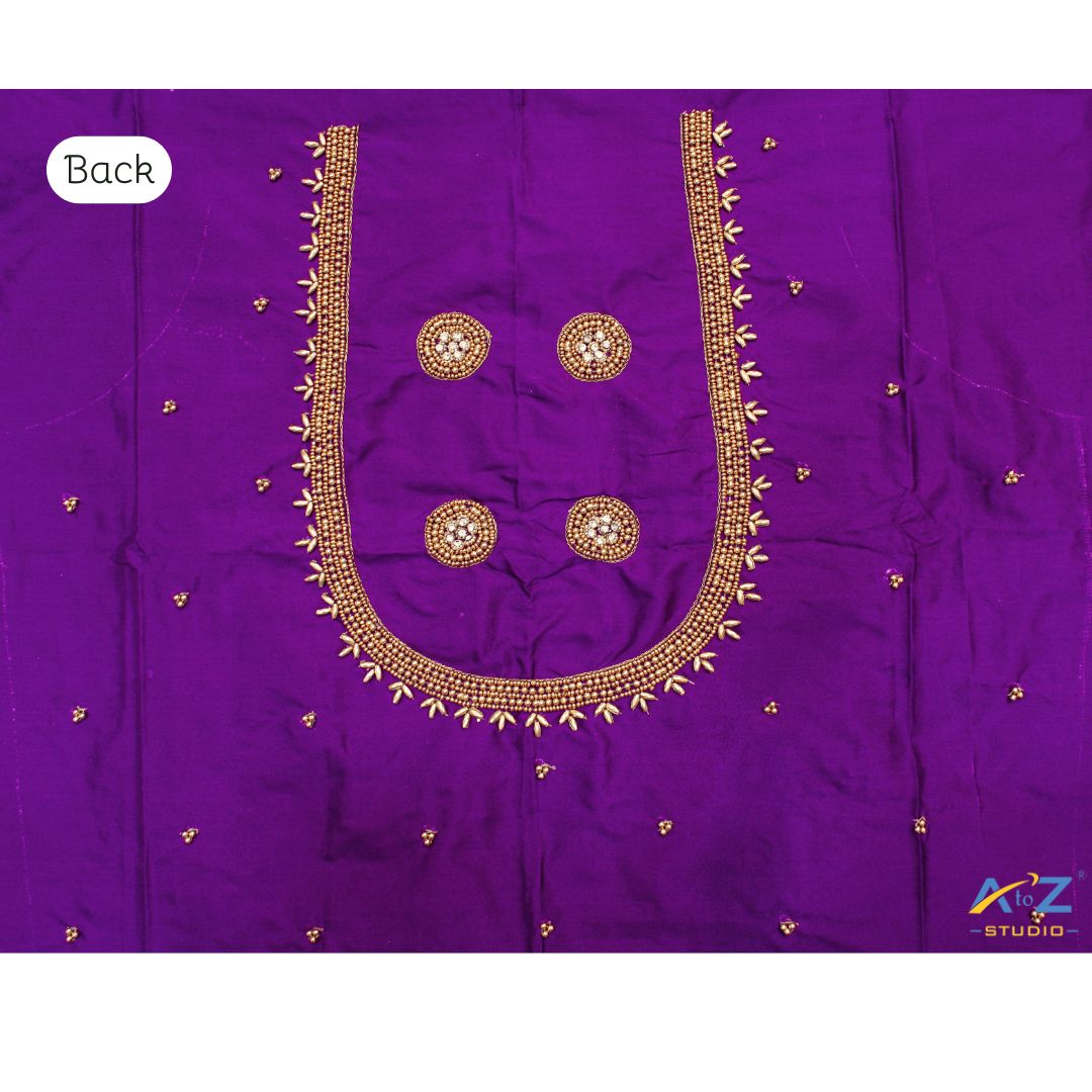 Violet Silk Blouse Piece With Aari Work