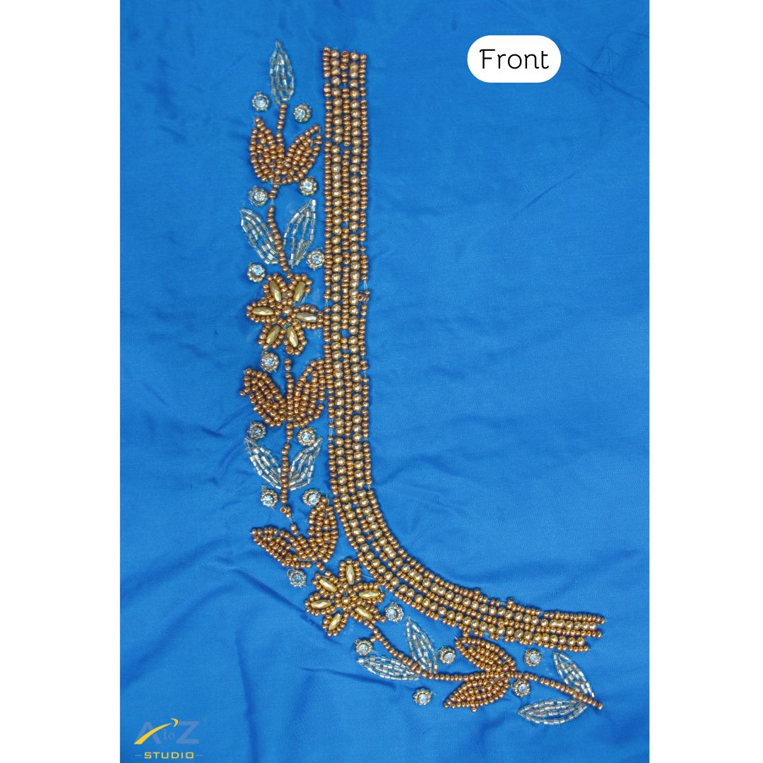 Sky Blue Silk Blouse Piece With Aari Work