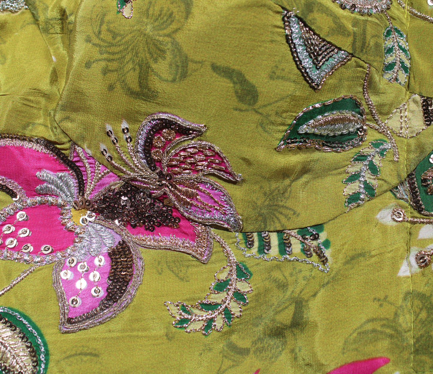 Green Velvet Hand-Embroidered Blouse with Dori Tie-Back