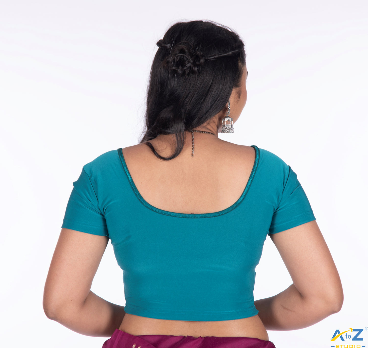 Rama Green Polyester Lycra Plain Short Sleeves