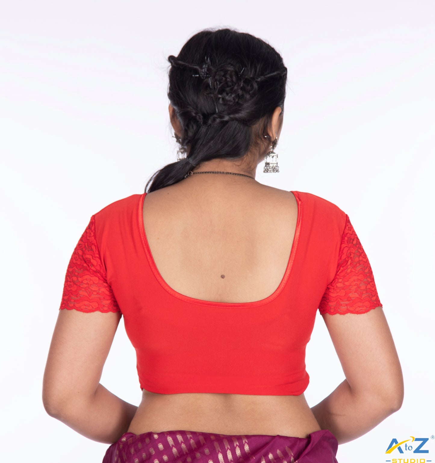 Red Polyester Lycra Net Short Sleeves