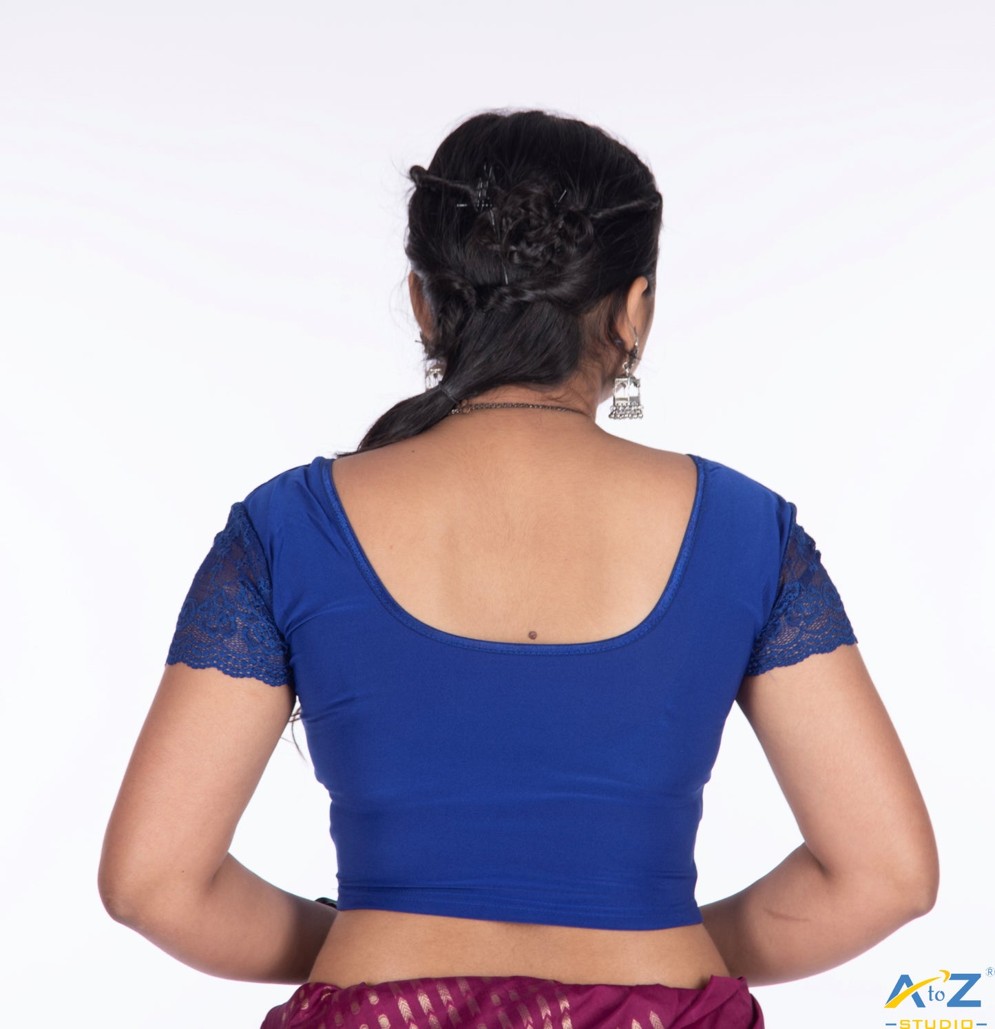 Royal Blue Polyester Lycra Net Short Sleeves