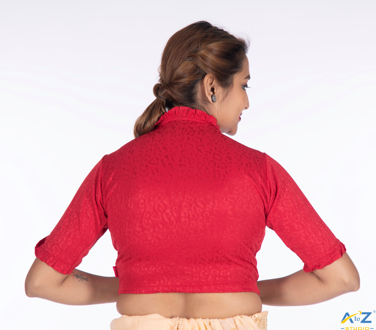 Maroon Cotton Lycra Blouse with Cheetah Design