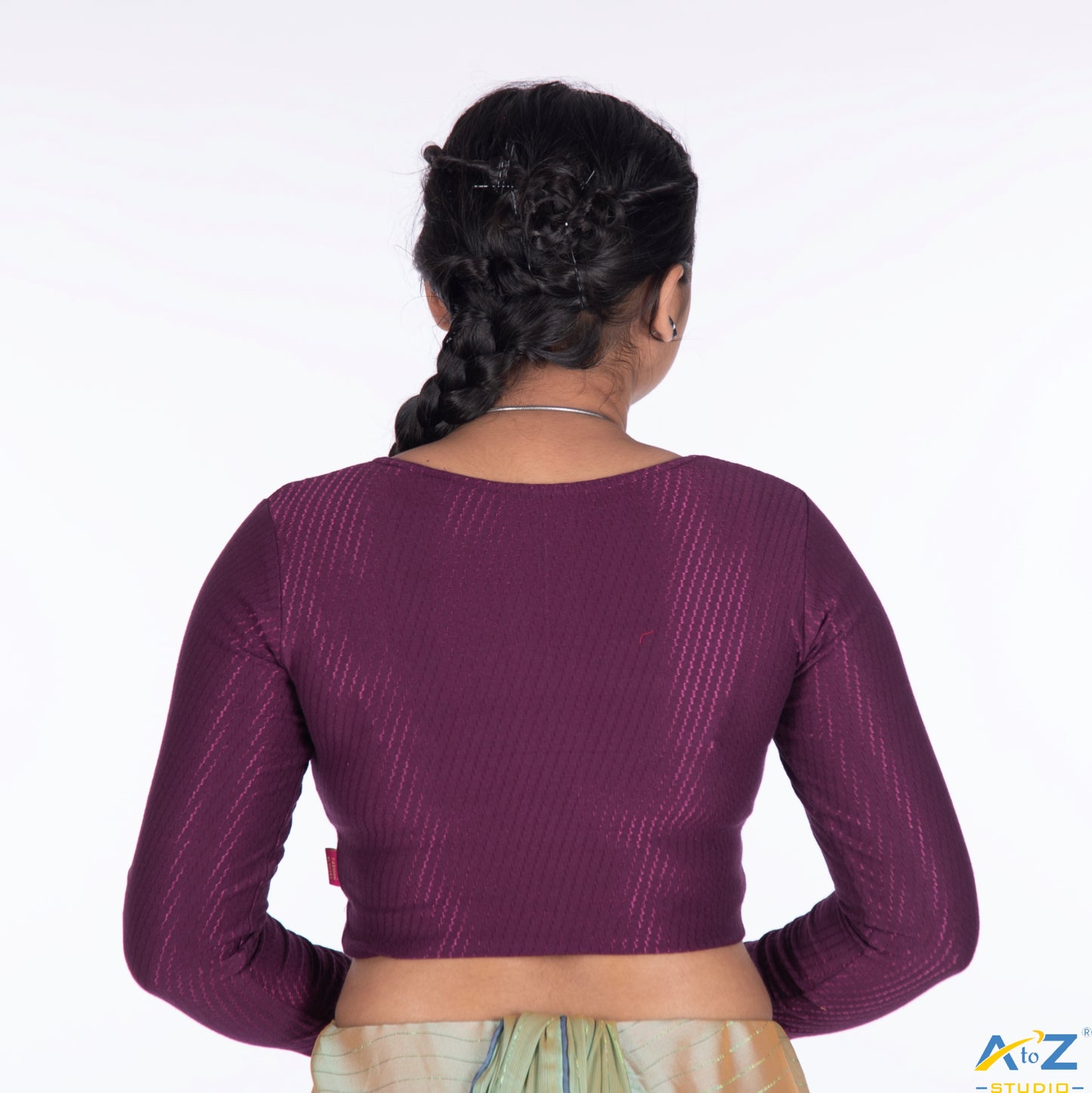 Wine Cotton Lycra Blouse with Shiny Cross Lines