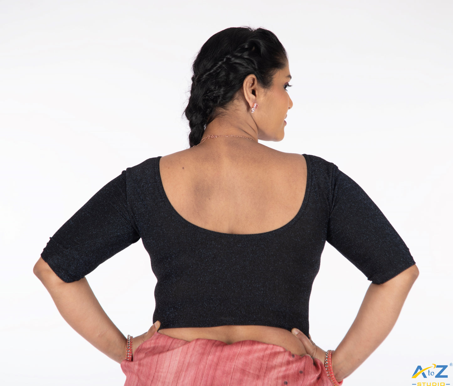 Navy Blue Metallic Lycra Shiny Elbow Sleeves