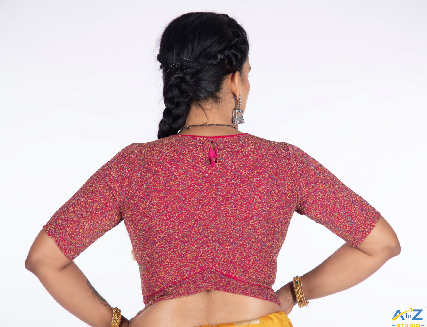 Rani Metallic Lycra Boat Neck Blouse