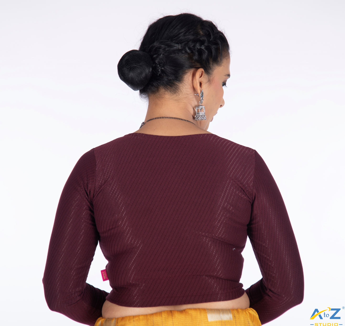 Maroon Cotton Lycra Blouse with Shiny Cross Lines