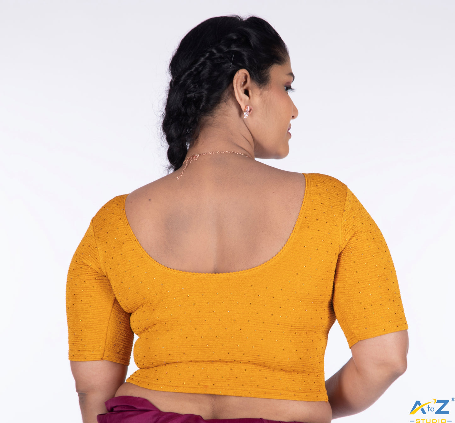 Yellow Crush Fabric Tissue Stone Work Blouse