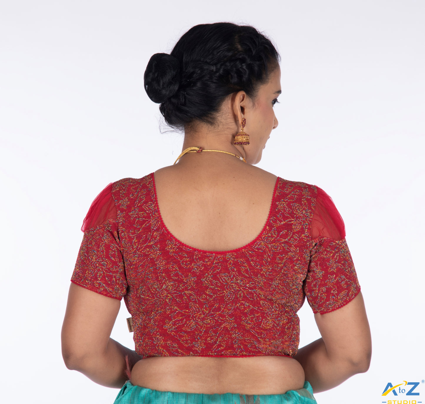 Red Metallic Lycra Metallic Jacquard Blouse