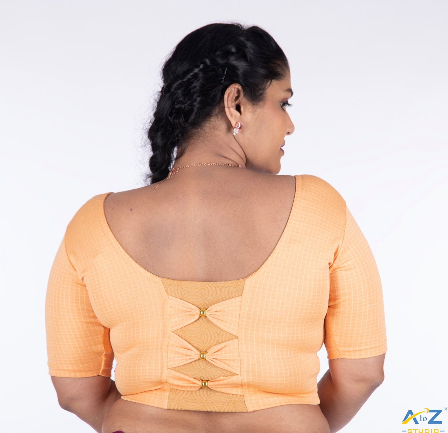 Peach Cotton Lycra Blouse with Micro Checks