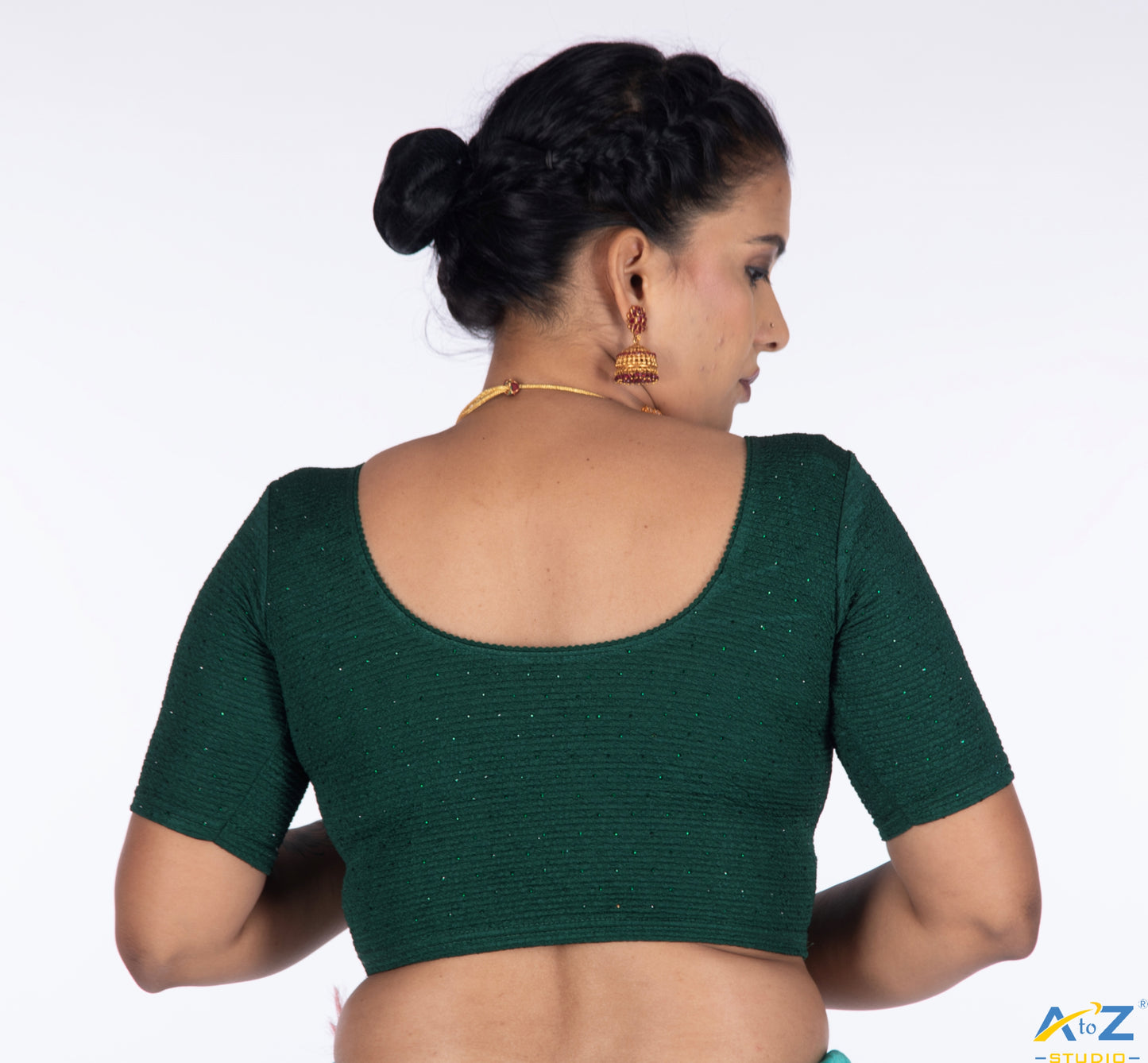 Bottle Green Crush Fabric Tissue Stone Work Blouse