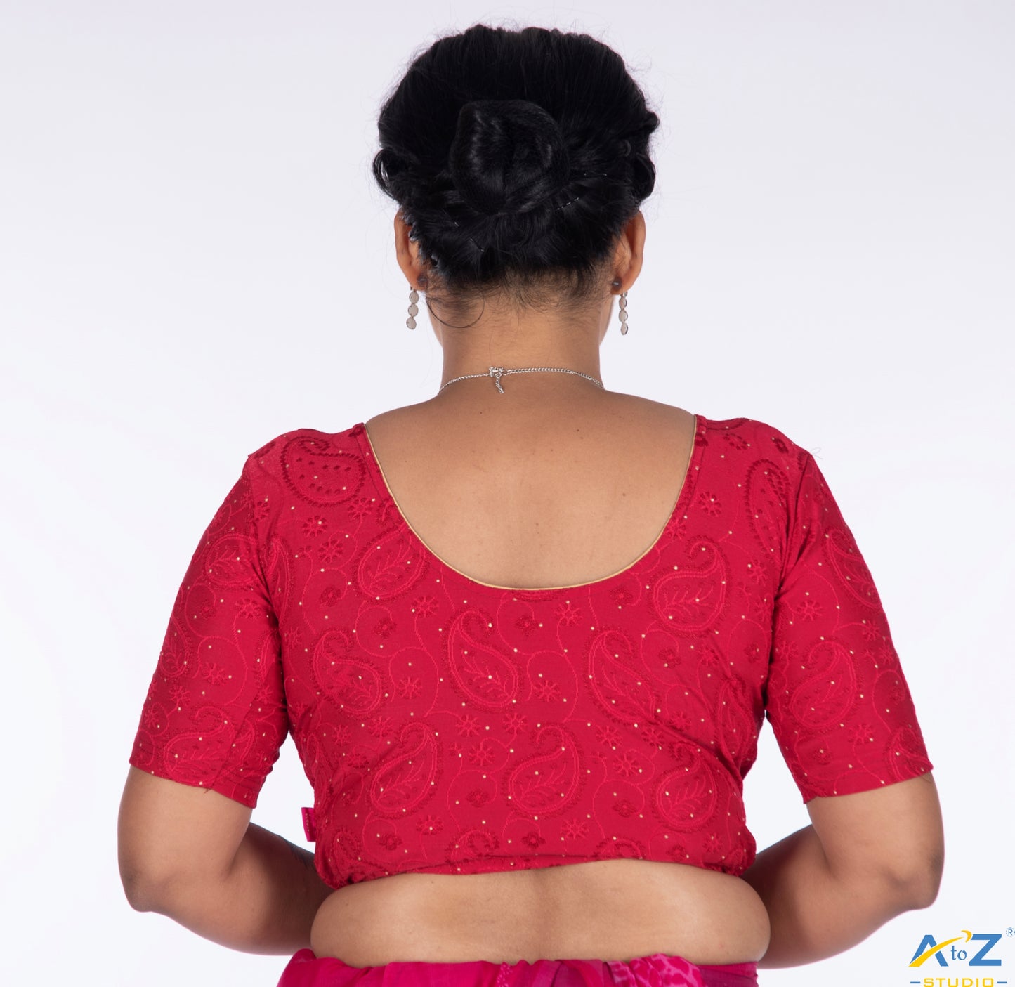 Maroon Synthetic Lycra Chikankari Elbow Sleeve Blouse