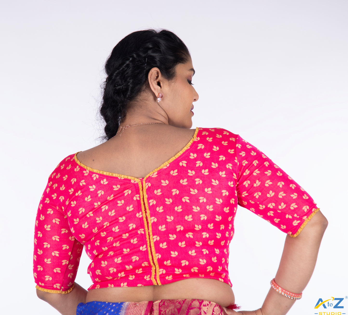 Rani Nylon Lycra Leaf Design Elbow Sleeve Blouse