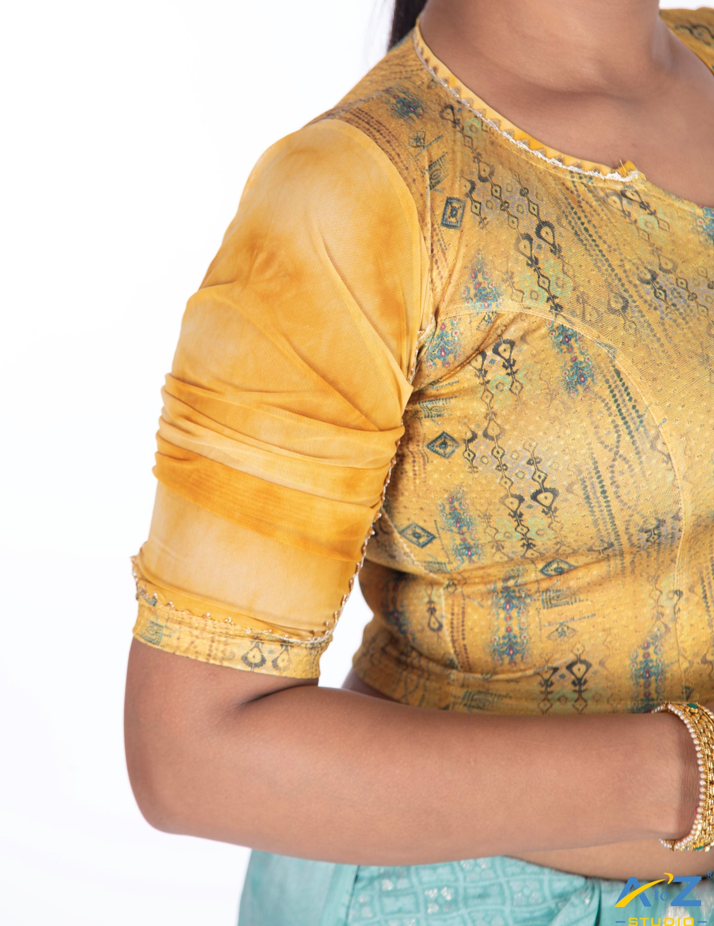 Mustard Polyester Lycra V Neck Blouse