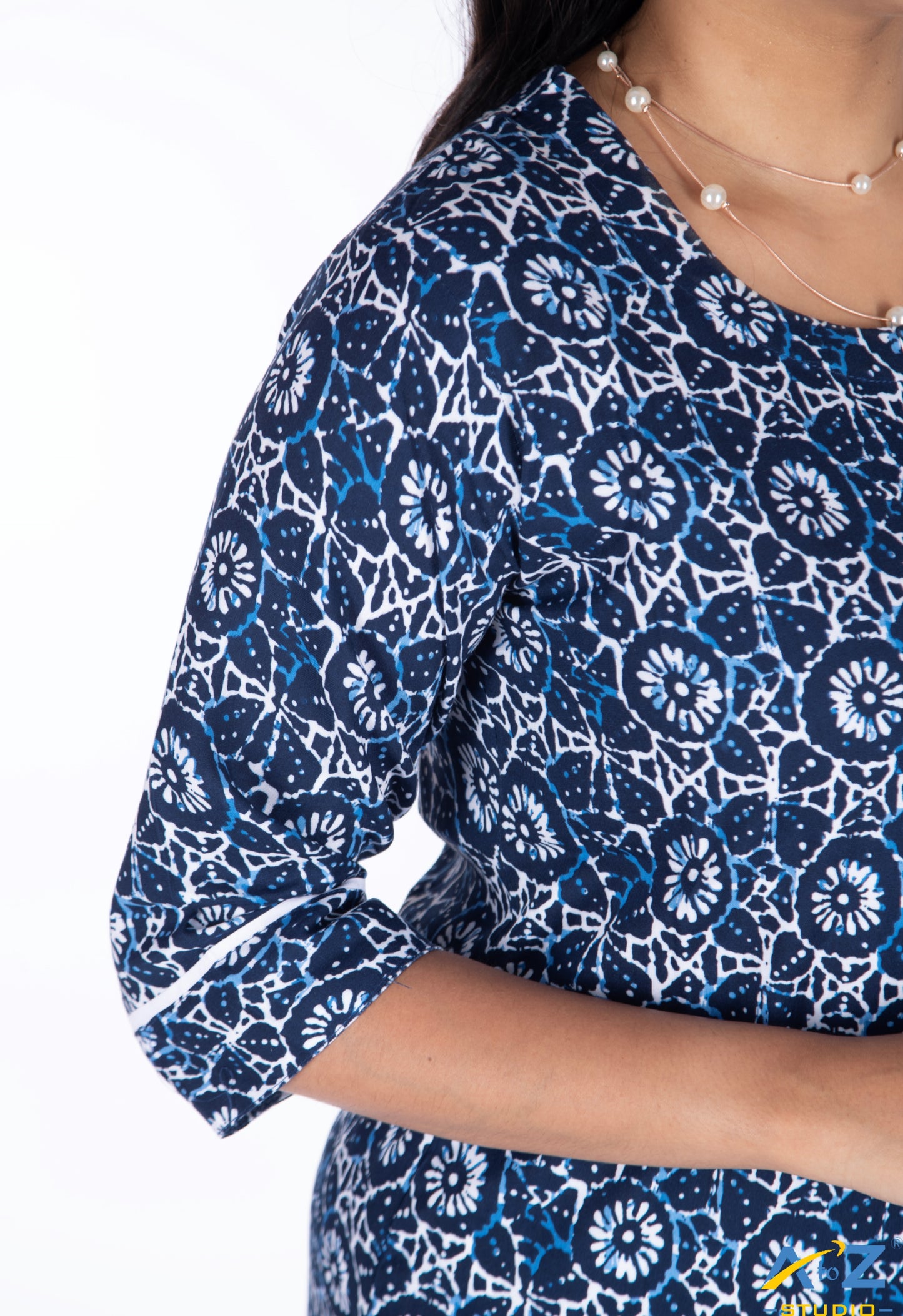 Bold Navy Blue Kurti with Circular Flower Design
