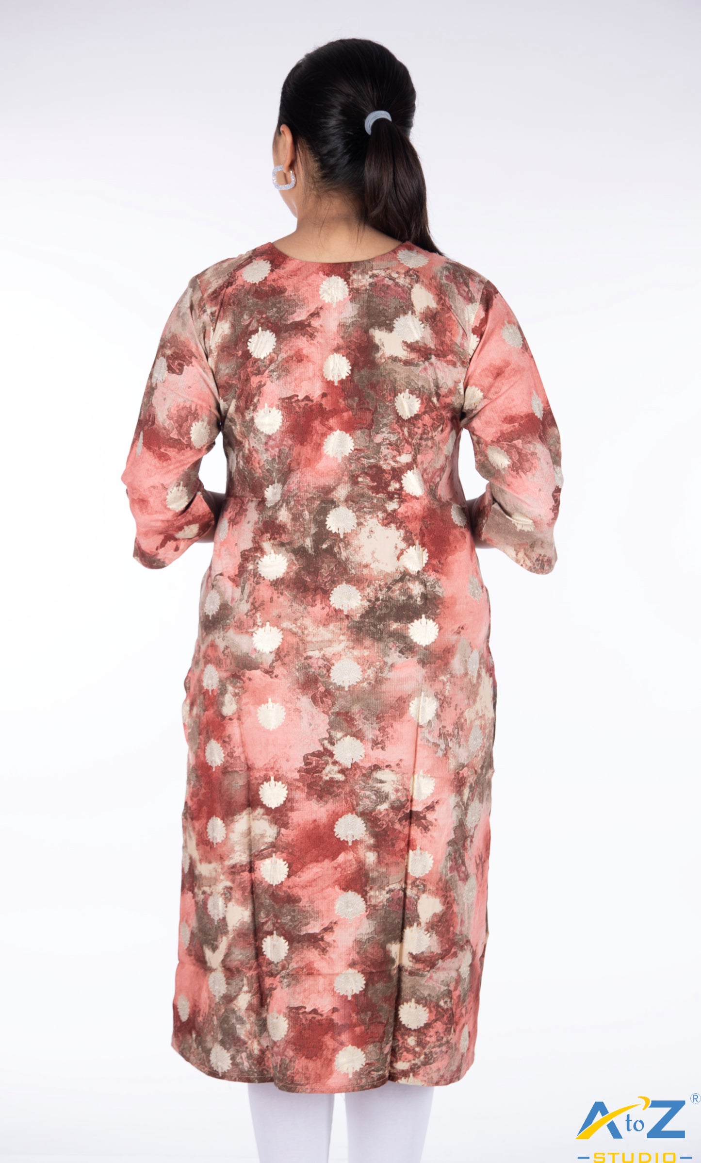 Golden Floral Multi Pink Kurti with Special Knot Neckline