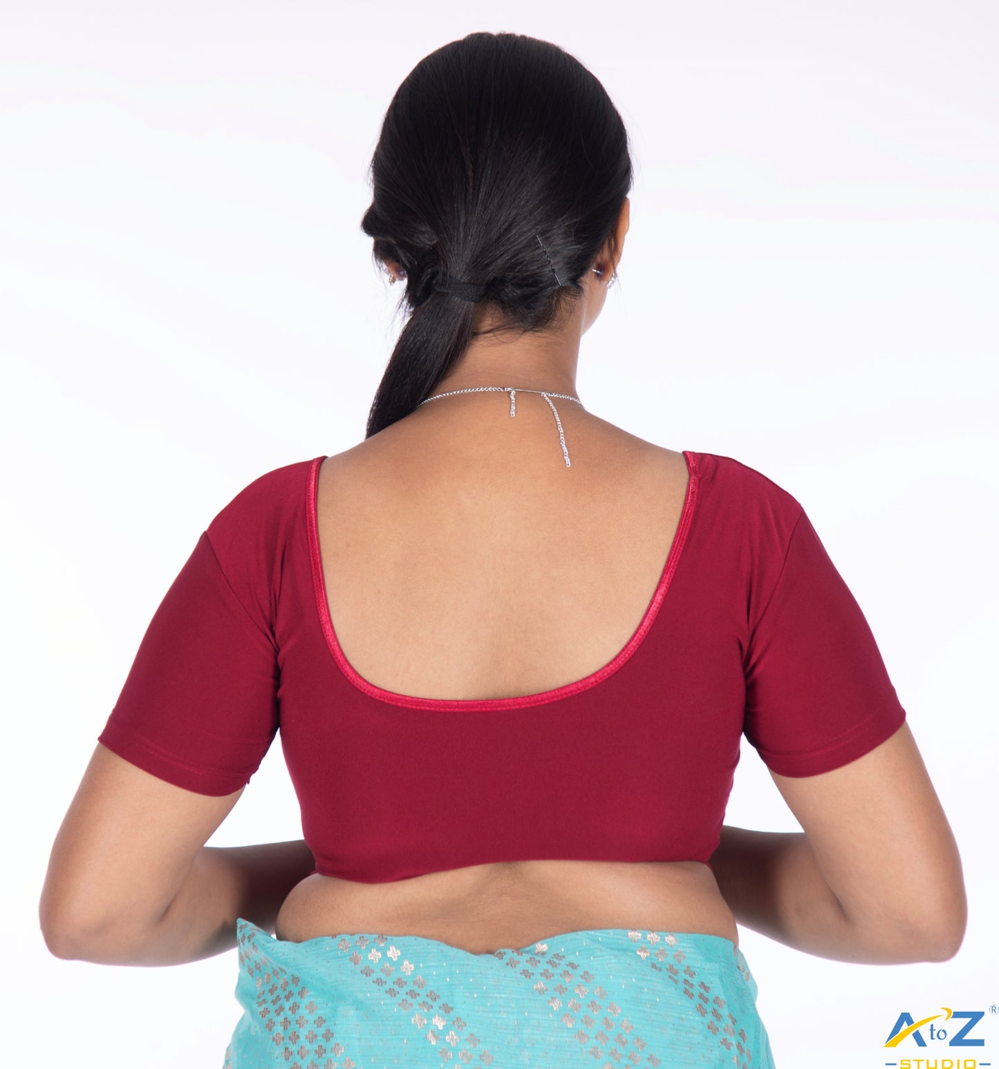 Reddish Maroon Polyester Lycra Plain Short Sleeves