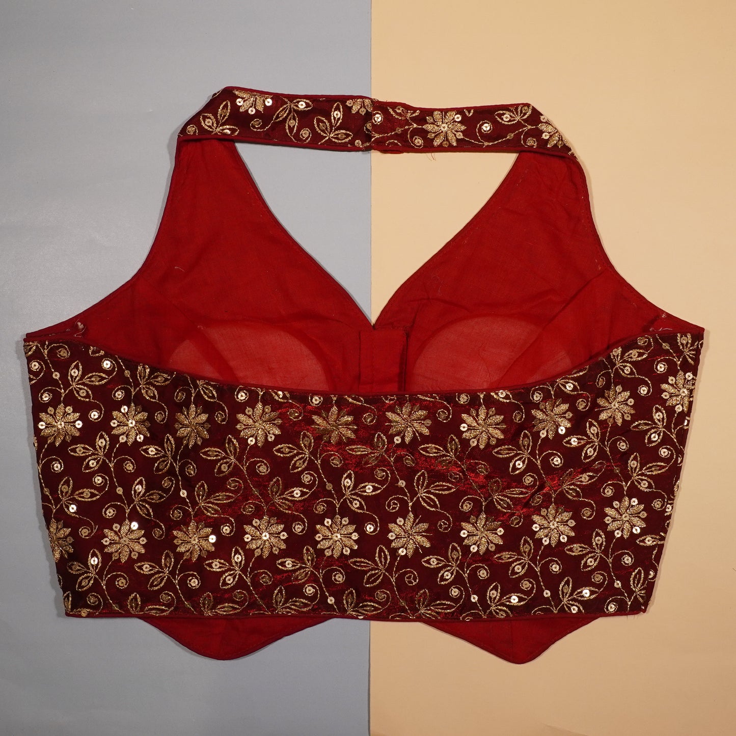 Maroon Floral Halter Neck Crop Top