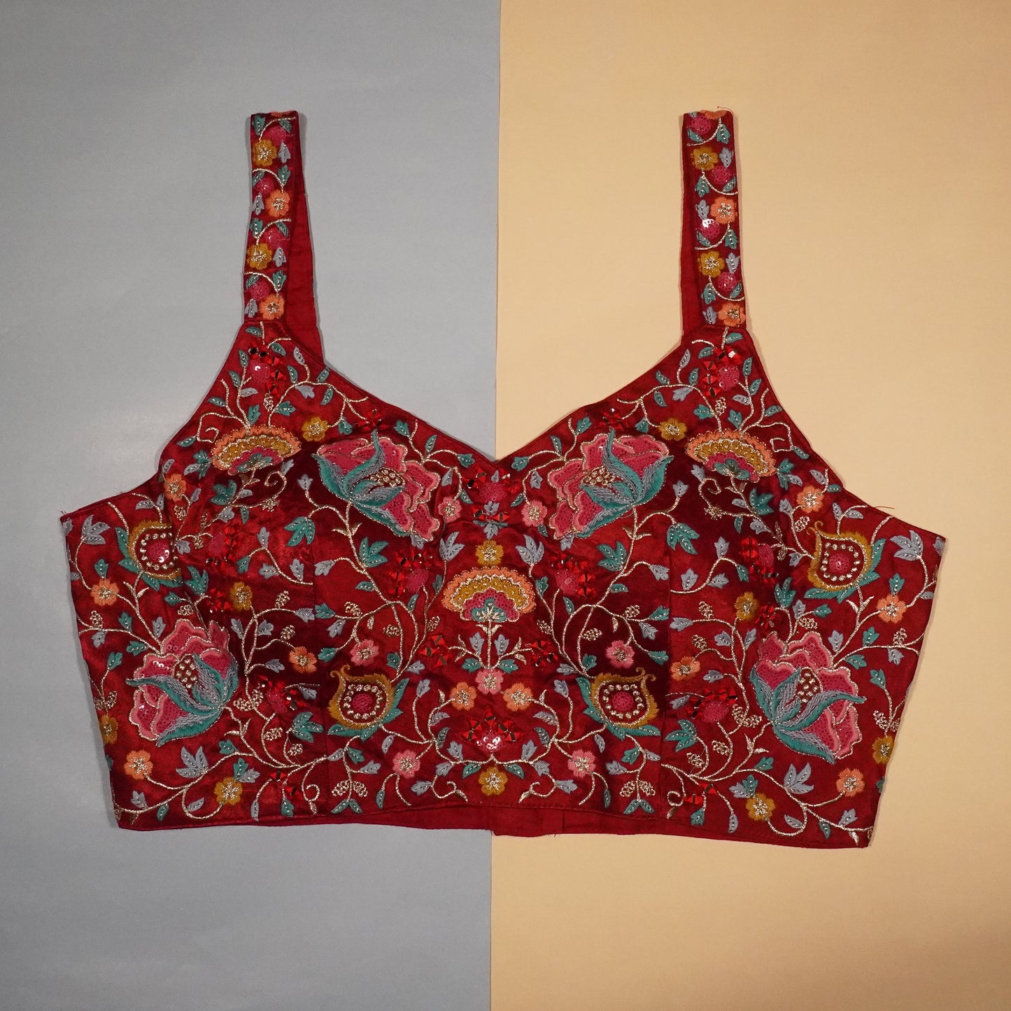 Deep Garnet Floral Tapestry