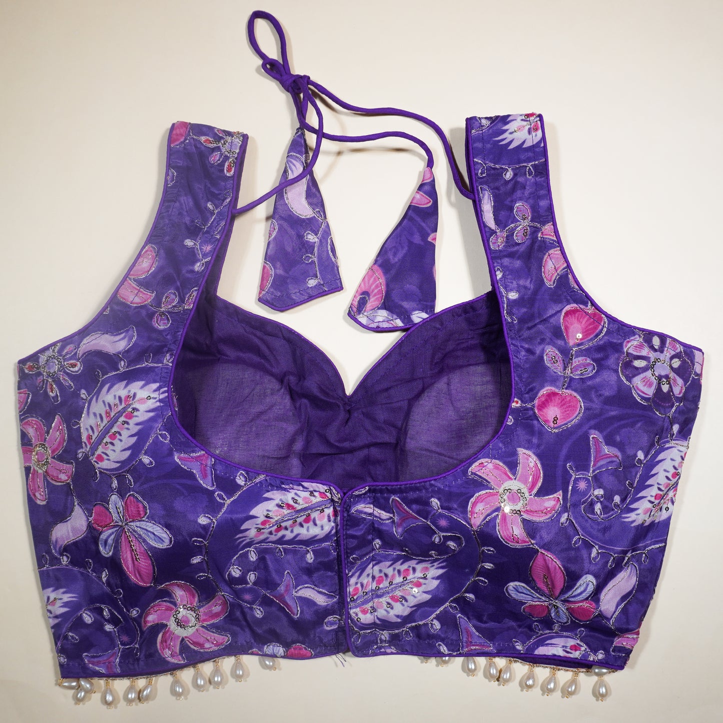 Deep Violet Embellished Paisley Print Saree Blouse