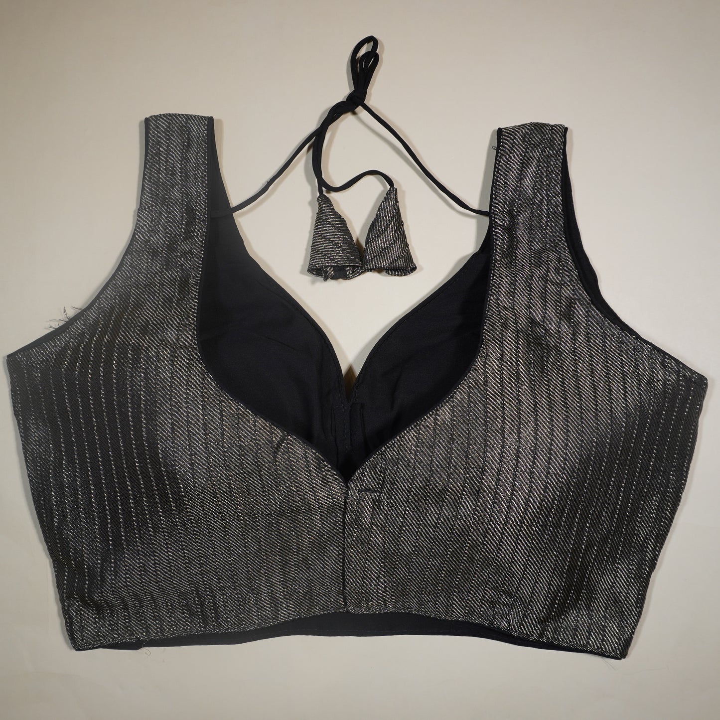 Black Shimmer Pleated Blouse