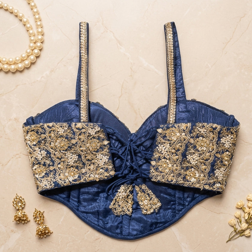 The Royal Indigo Zardosi Bustier