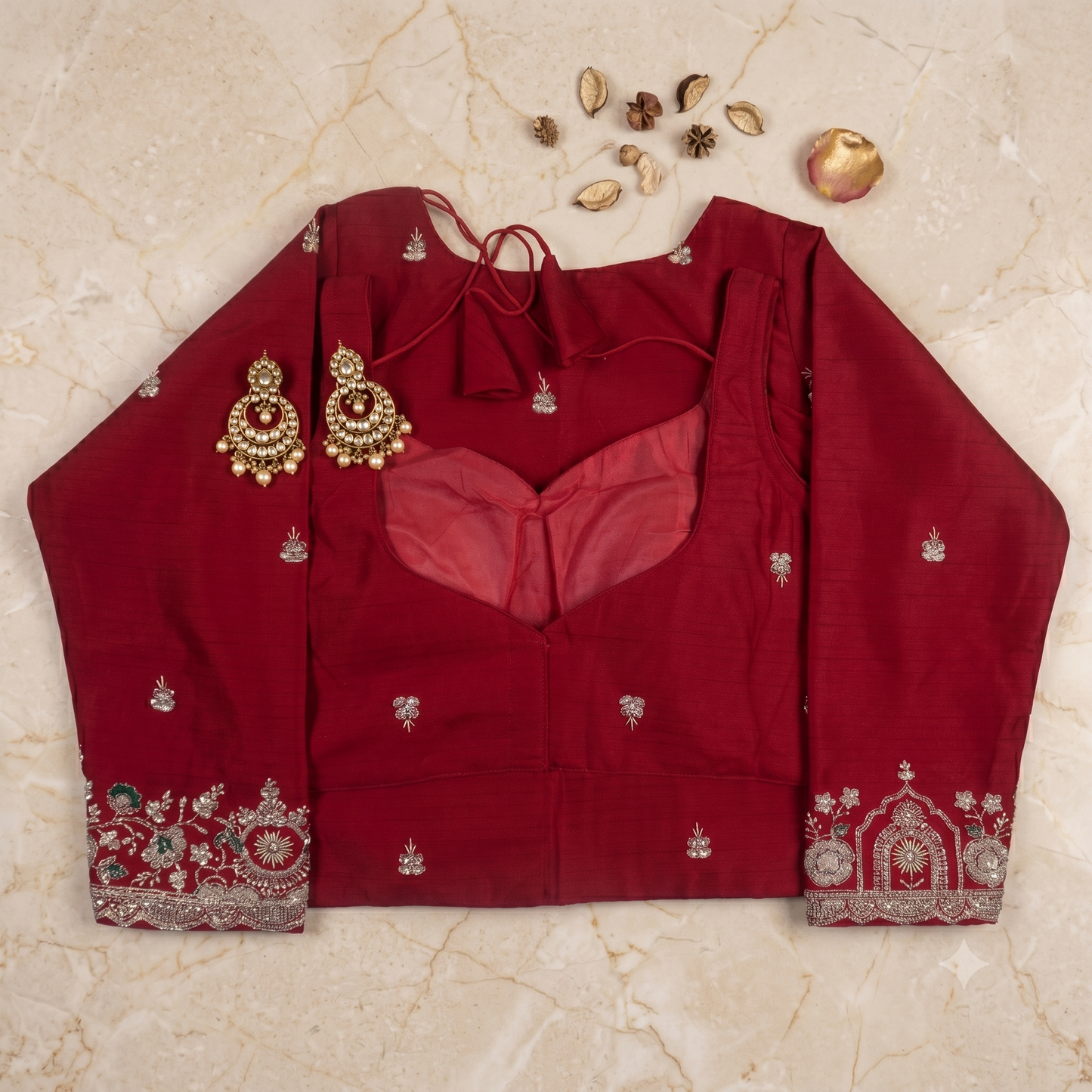 Red Mock-Neck Blouse
