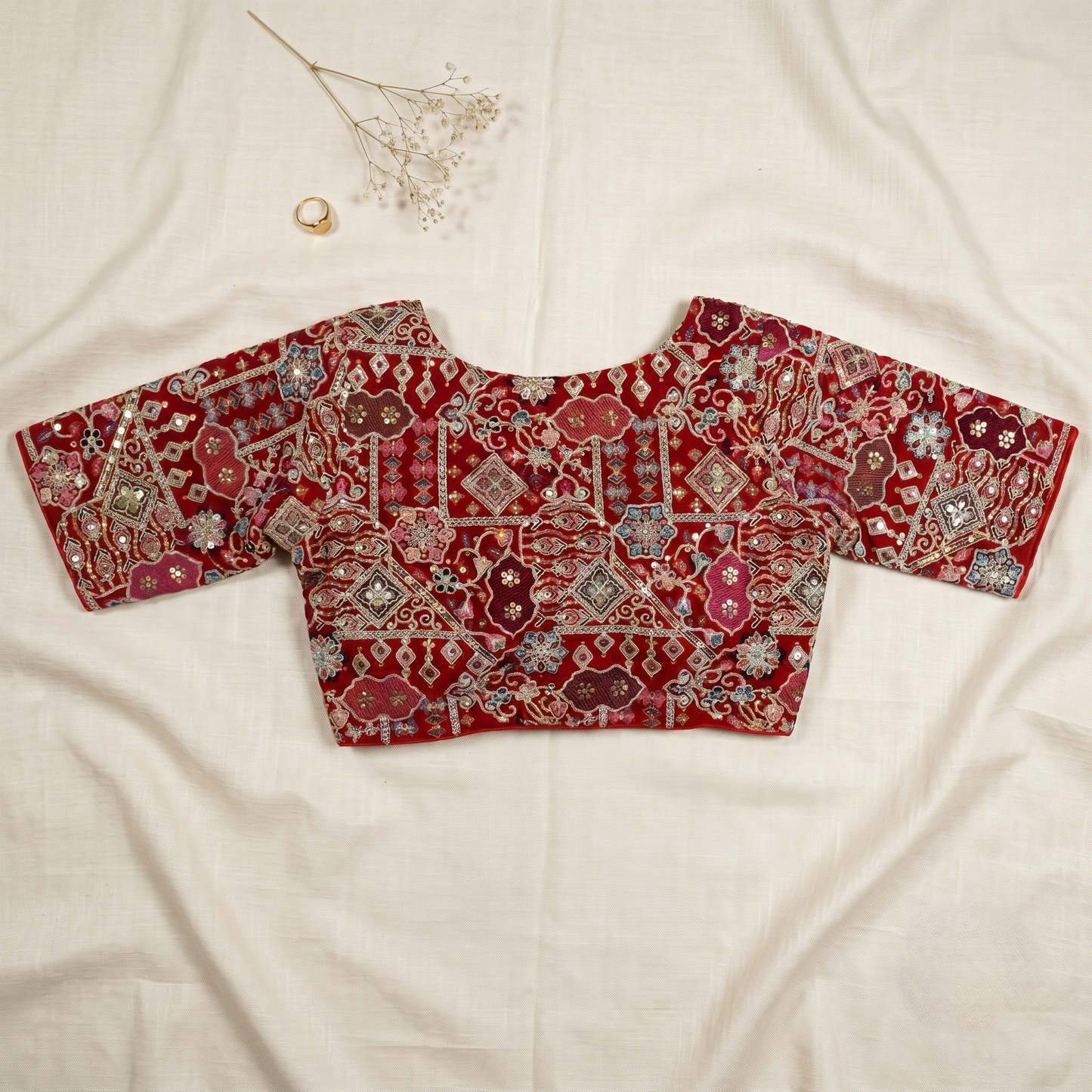 Crimson Charm Embellished Blouse