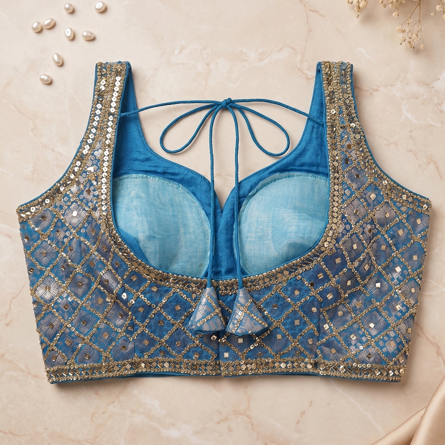 French Blue Geometric Glamour Blouse