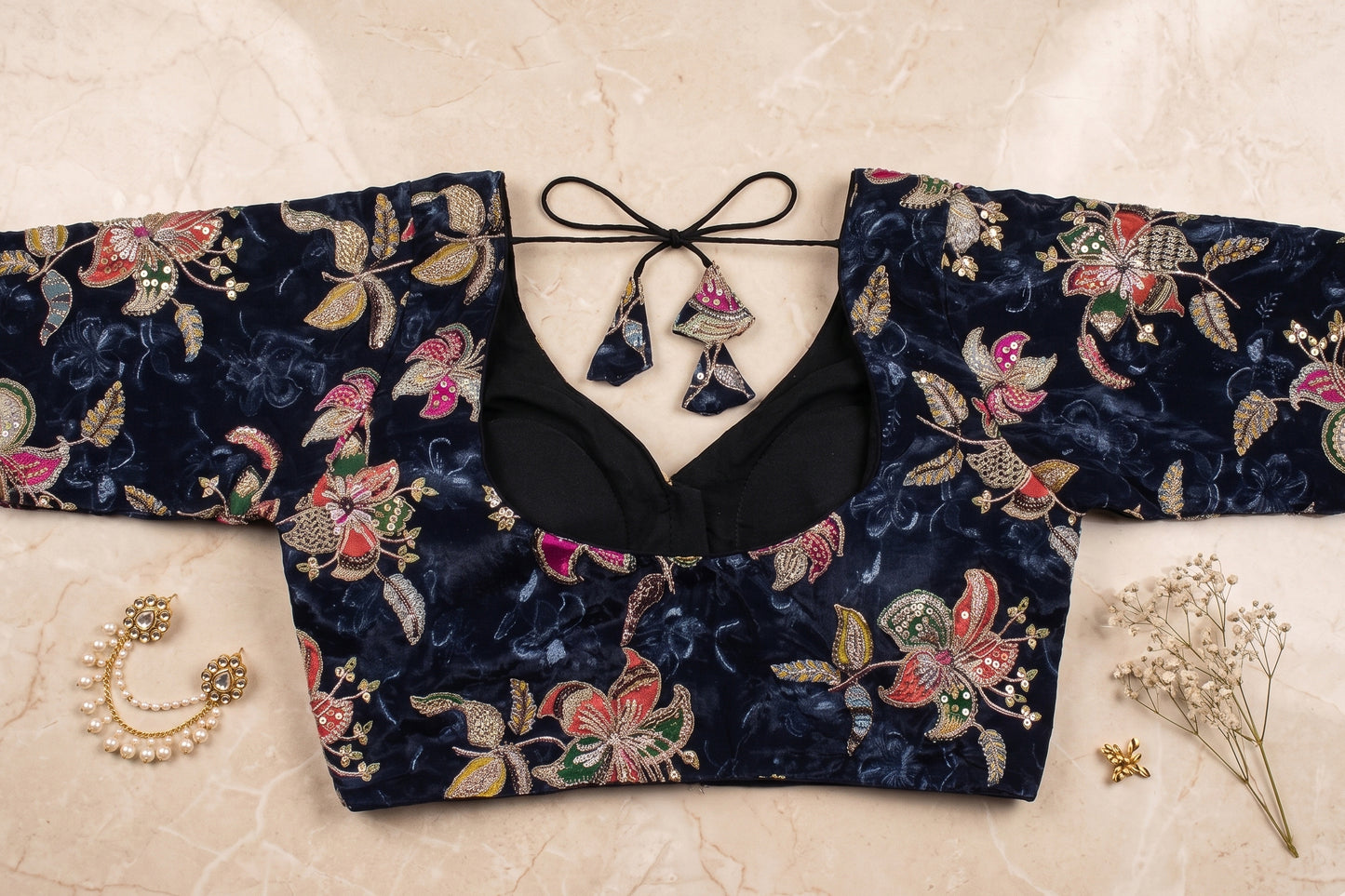 Black Velvet Zardozi Embroidered Festive Blouse